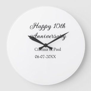 Grande Horloge Ronde Joyeux 10ème anniversaire de mariage nom simple mi
