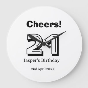 Grande Horloge Ronde Joyeux 21 anniversaire nom en lettres grasses cade