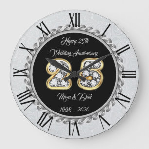 Grande Horloge Ronde Joyeux 25e anniversaire de Customize Silver