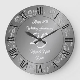 Grande Horloge Ronde Joyeux 25e anniversaire de personnalisation argent