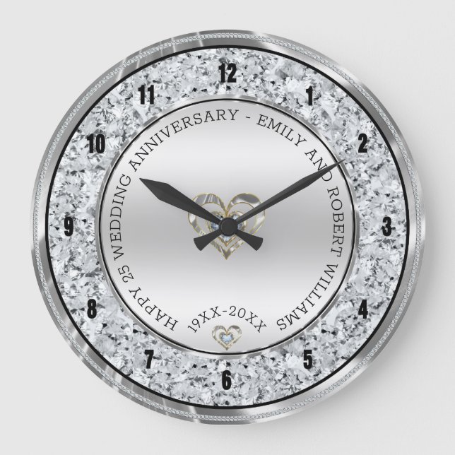 Grande Horloge Ronde Joyeux 25ème mariage universellement diamants et a (Recto)