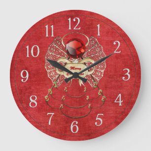 Grande Horloge Ronde Joyeux Ange de Noël - Rouge