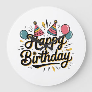 Grande Horloge Ronde Joyeux Anniversaire Festif