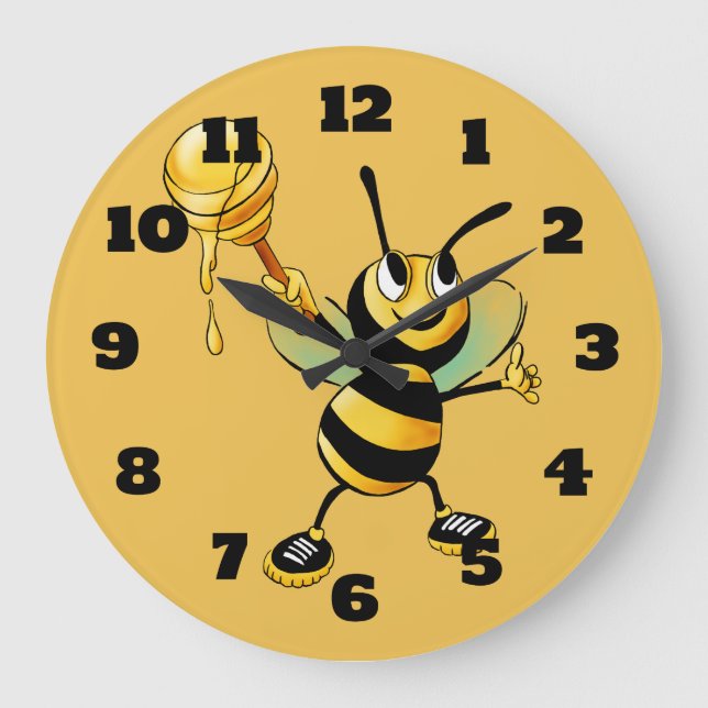 Grande Horloge Ronde Joyeux Bumble Bee avec un Scoop de miel (Recto)