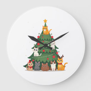Grande Horloge Ronde Joyeux Catmas drôle sapin de Noël, chats Xmas Miao