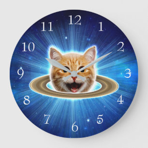 Grande Horloge Ronde Joyeux chat dans l'espace.
