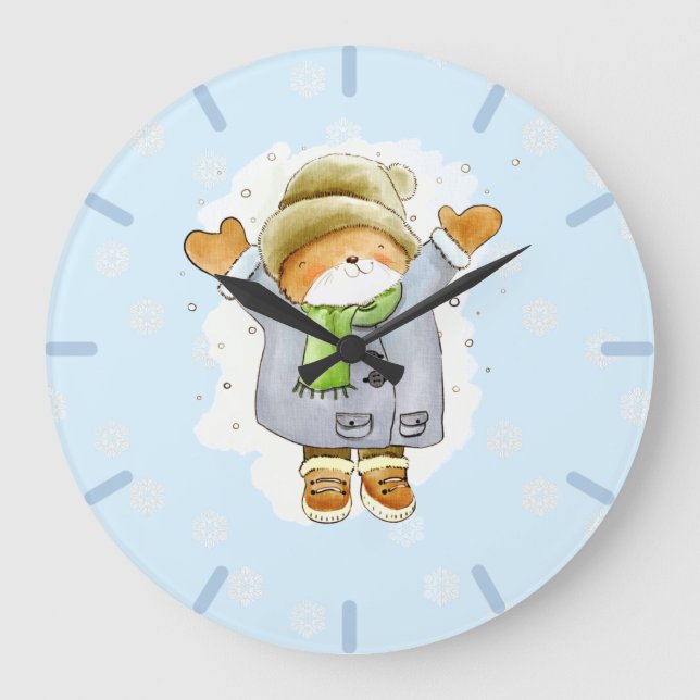 Grande Horloge Ronde Joyeux Chat d'hiver (Recto)