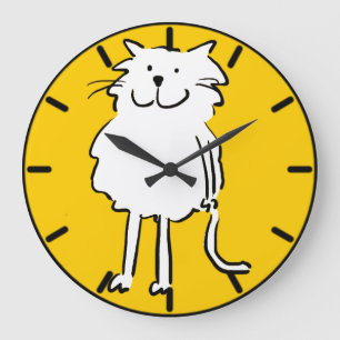 Grande Horloge Ronde Joyeux chat souriant comme dessin amusant