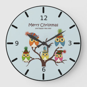 Grande Horloge Ronde Joyeux Chouettes de Noël sur l'horloge murale Carr