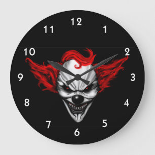 Grande Horloge Ronde Joyeux Clown du mal Cheveux rouges