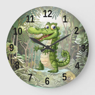 Grande Horloge Ronde Joyeux Crocodile sauvage arbres de la jungle belle
