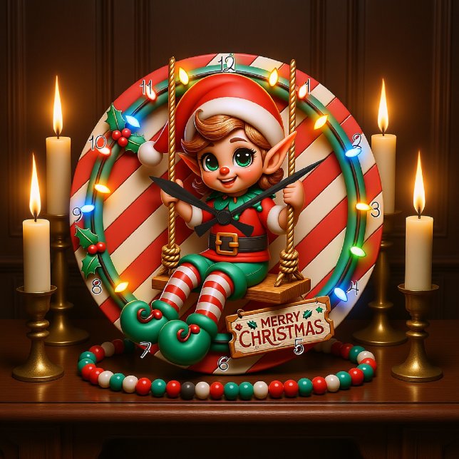 Grande Horloge Ronde Joyeux elfe de Noël (Créateur téléchargé)