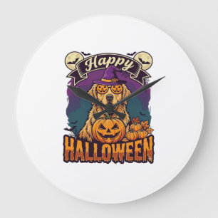 Grande Horloge Ronde Joyeux Halloween Chapeau de Sorcière Citrouille Go