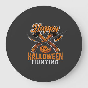 Grande Horloge Ronde Joyeux Halloween Chasse Haches Croisées Citrouille