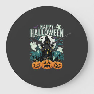 Grande Horloge Ronde Joyeux Halloween Château Hanté Fantômes et Citroui
