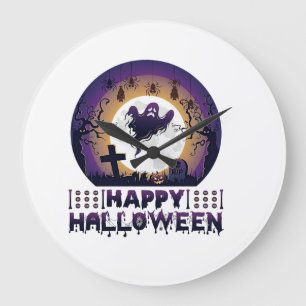 Grande Horloge Ronde Joyeux Halloween Chauves-souris fantômes araignées