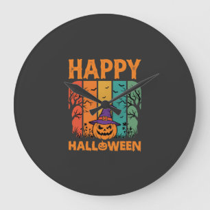 Grande Horloge Ronde Joyeux Halloween Citrouille Vintage Vecteur