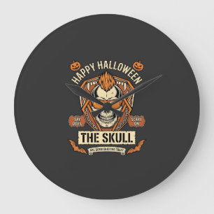 Grande Horloge Ronde Joyeux Halloween Crâne Mohawk Lunettes de soleil C