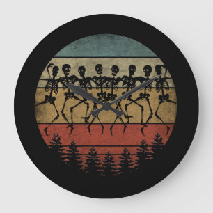 GRANDE HORLOGE RONDE JOYEUX HALLOWEEN DANSE SQUELETTE
