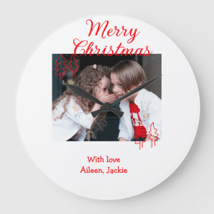 Grande Horloge Ronde Joyeux Noël arbre de Noël rétro photo enfants na