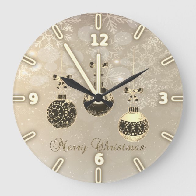 Grande Horloge Ronde Joyeux Noël, Boules de Noël, Snowflakes (Recto)