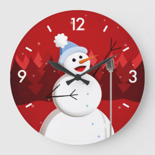 Grande Horloge Ronde Joyeux Noël de bonhomme de neige