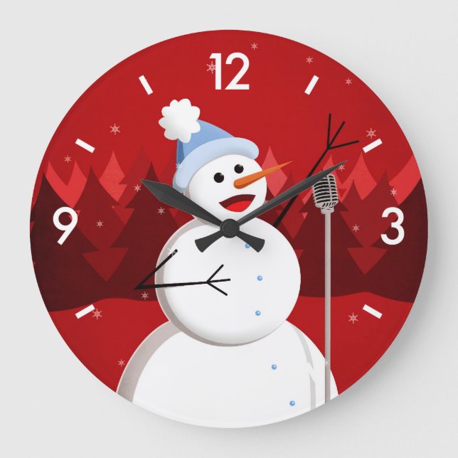 Grande Horloge Ronde Joyeux Noël de bonhomme de neige (Recto)