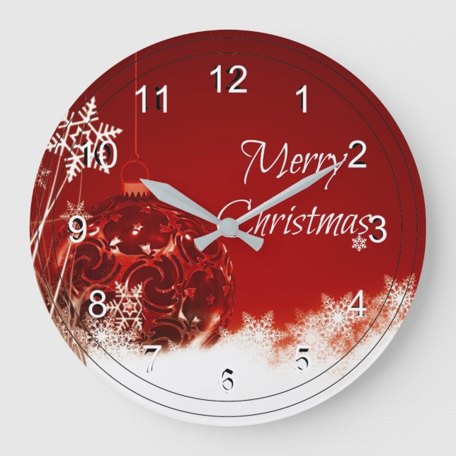 Grande Horloge Ronde Joyeux Noël en rouge et blanc (Recto)