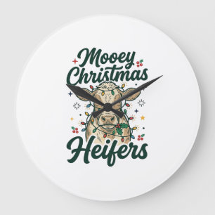 Grande Horloge Ronde Joyeux Noël Génisses Drôle de Vache Noël Design