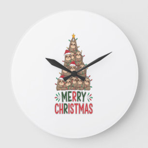 Grande Horloge Ronde Joyeux Noël Paresseux Arbre