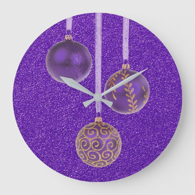 Grande Horloge Ronde Joyeux Noël Parties scintillant violet Baubles Élé (Recto)