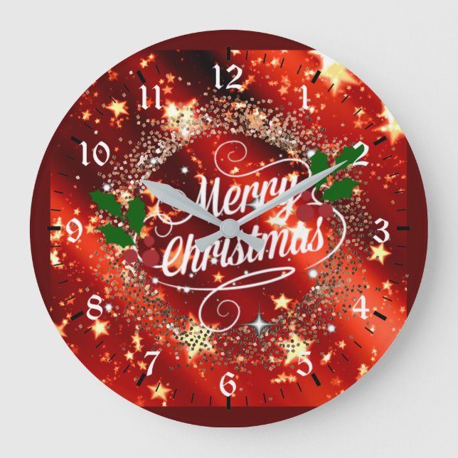 Grande Horloge Ronde Joyeux Noël, pétillant et parties scintillant (Recto)