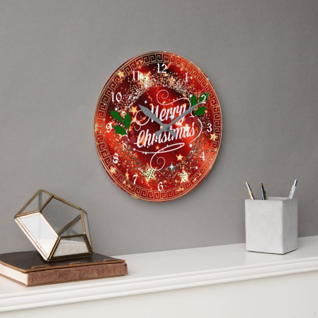 Grande Horloge Ronde Joyeux Noël, pétillant et parties scintillant, (Bureau)
