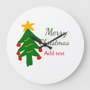 Grande Horloge Ronde Joyeux Noël rouge vert Noël ajouter le nom