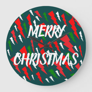 Grande Horloge Ronde Joyeux Noël vert rouge blanc design de texte
