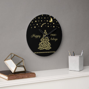 Grande Horloge Ronde Joyeux Pawlidays, Or brillant Paw sapin de Noël