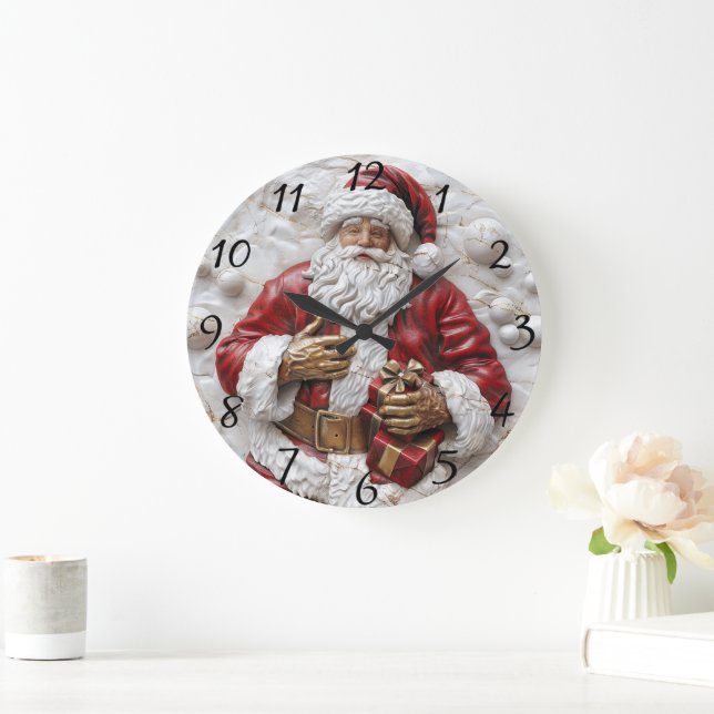 Grande Horloge Ronde Joyeux Père Noël avec des cadeaux à célébrer ! (Maison)