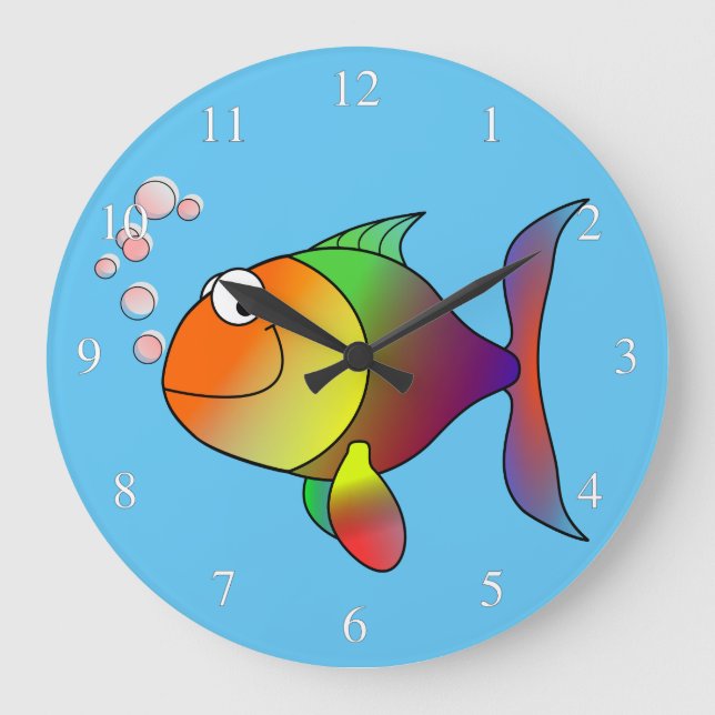 Grande Horloge Ronde Joyeux Poisson petits nombres (Recto)