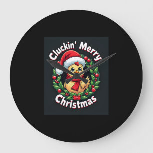 Grande Horloge Ronde Joyeux poulet de Noël de Cluckin