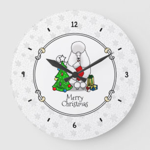 Grande Horloge Ronde Joyeux sapin de Noël 2 caniche (blanc) chien migno
