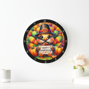 Grande Horloge Ronde Joyeux Thanksgiving dinde 