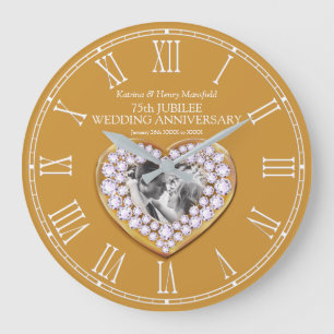 Grande Horloge Ronde Jubilé coeur photo 75e anniversaire mariage