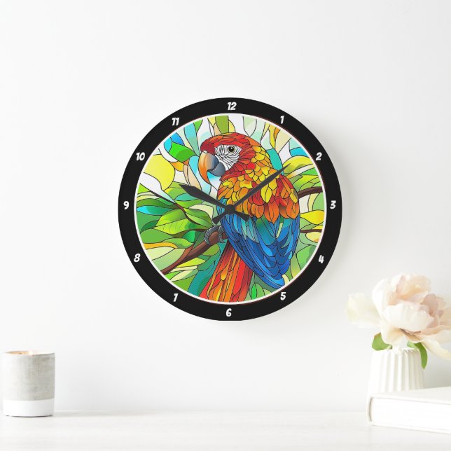 Grande Horloge Ronde Jungle Harmony" - Perroquet en verre (Maison)