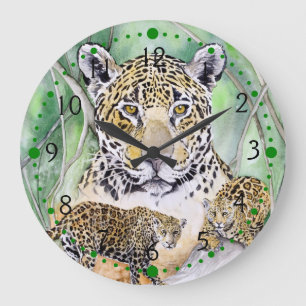 Grande Horloge Ronde Jungle Jaguar Aquarelle