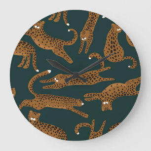 Grande Horloge Ronde Jungle léopard : Vintage Poster de animal.