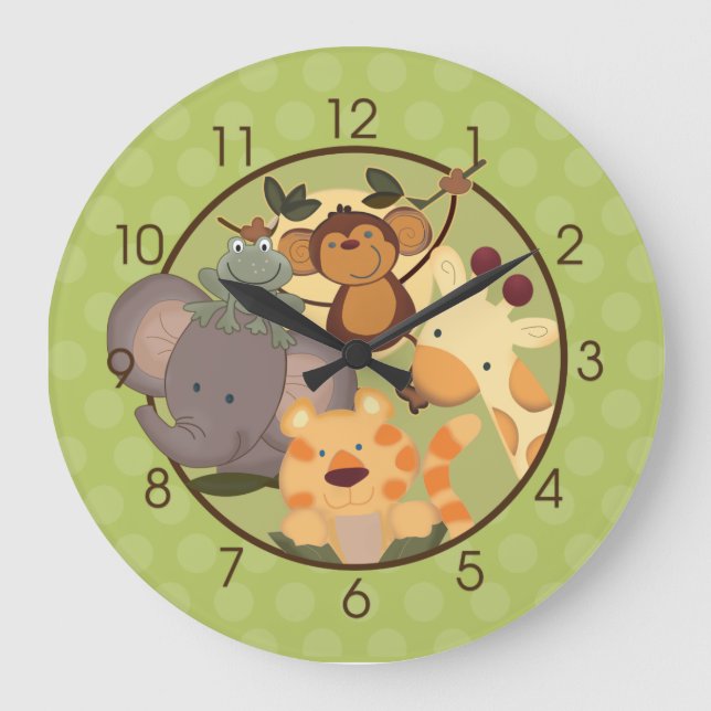 Grande Horloge Ronde Jungle Safari Nursery Wall Clock (Recto)