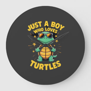 Grande Horloge Ronde Juste un garçon qui aime les tortues Enfants garço