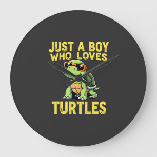 Grande Horloge Ronde Juste un garçon qui aime les tortues Enfants garço