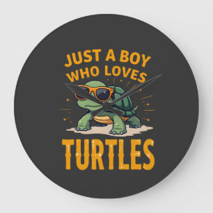 Grande Horloge Ronde Juste un garçon qui aime les tortues Enfants garço