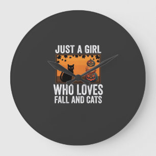 Grande Horloge Ronde Juste une fille qui aime l'automne et les chats_1
